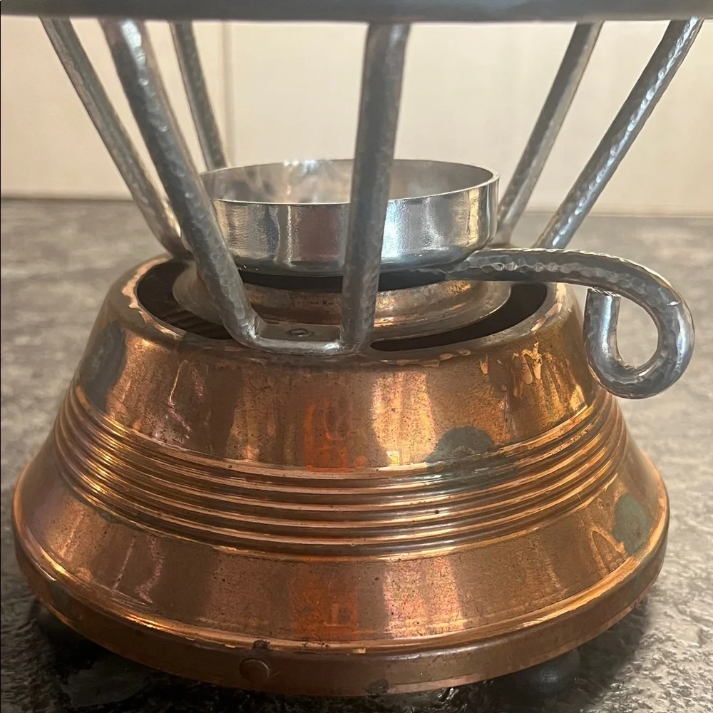 Vintage Copper and Silver Chafing Dish with Lid/ Fondue pot ..